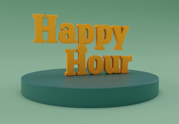 Happy Hour colore oro rendering 3d dell'happy hour al bar scritte minime con sveglia