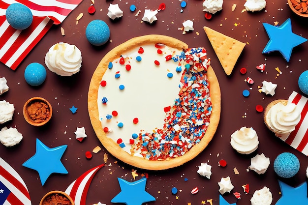 Happy Independence Day 4 luglio mockup con bandiera americana e cibi dolci Generative Ai