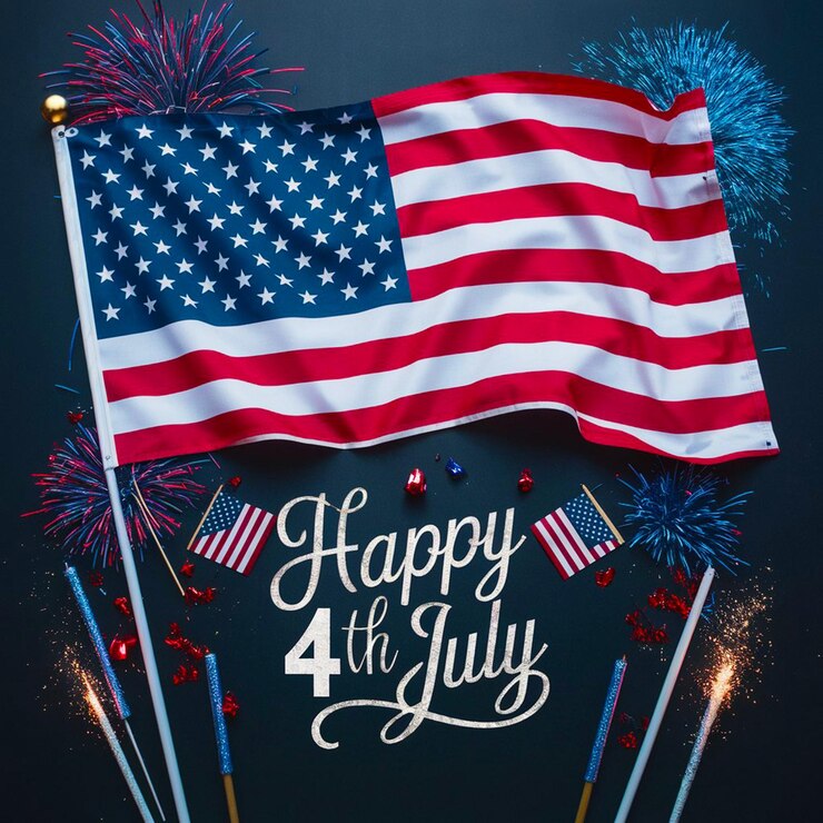 Happy Independence Day USA sullo sfondo con la bandiera degli Stati Uniti illustrazione dello striscione del 4 luglio
