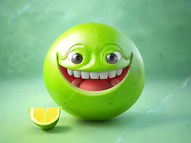 Happy Lime con illustrazione 3D del volto sorridente Il rendering 3D ha generato ai