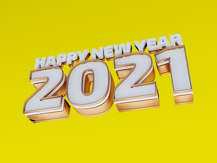 Photo happy new year 2021 golden bold letters isolated on yellow