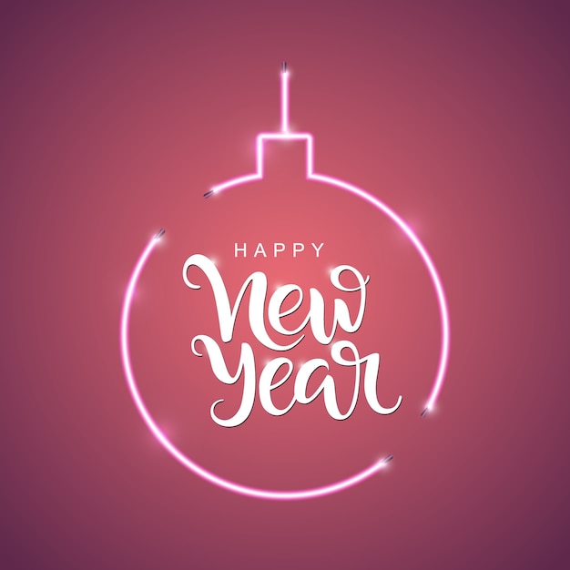 Happy New Year script lettering calligrafia di iscrizione per le vacanze di Capodanno Neon sign