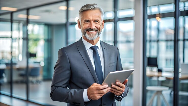 happy professional businessman CEO older corporates