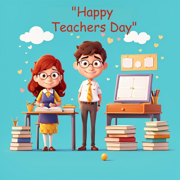Happy Teachers Day Design for banner poster 3D Illustration Ai Generated