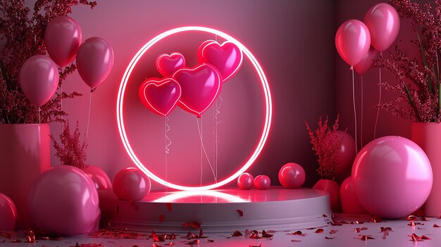 Happy Valentine's Day holiday banner Scenario di saluto con composizione 3D astratta per San Valentino