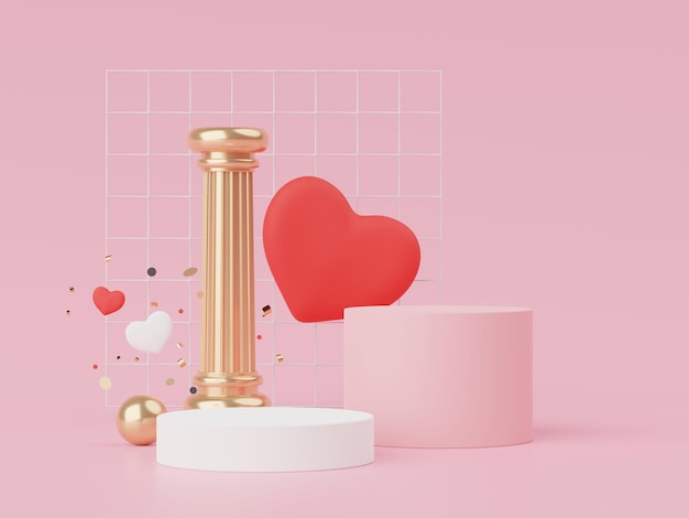 Happy Valentines Day Minimal dolce scena d'amore con podio display per mock up e rendering 3D del prodotto