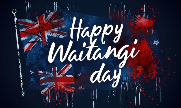 Happy Waitangi day vacanza in Nuova Zelanda Abstract dipinto grunge bandiera della Nuova Zelanda Modello per vacanza poster di sfondo banner biglietto di auguri ecc