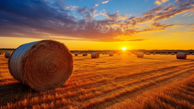 Harmony Harvest Un campo di balle di paglia e il tramonto del sole creano una spettacolare sinfonia visiva