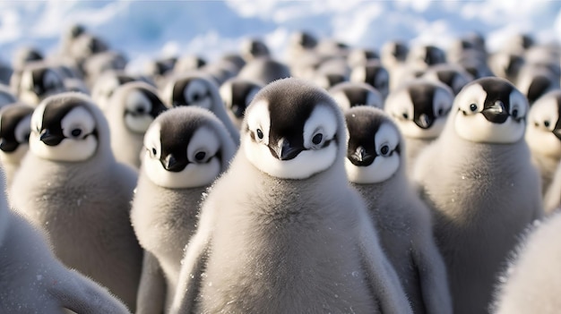Head Penguin Chicks Snow Incline Island Antarctic Landmass Risorse creative AI Generated