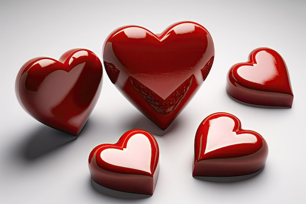 Heartfelt Love Cinque forme di cuore rosso su sfondo bianco