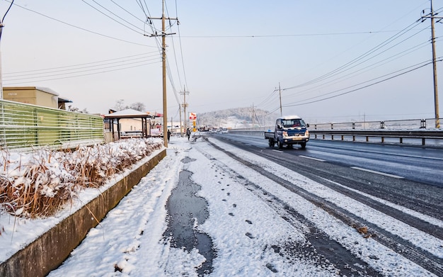 Heavey nevicata durante la stagione invernale a Gwangju, Corea del Sud.