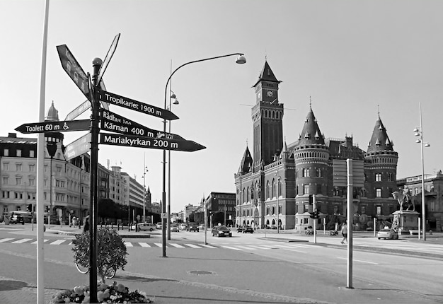 Helsingborg con il suo splendido municipio Contea di Scania Svezia in bianco e nero