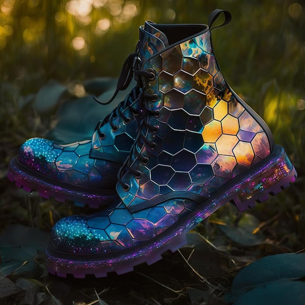 HexaFusion Futuristic Combat Boots con Magical Melting Bokeh ai generato