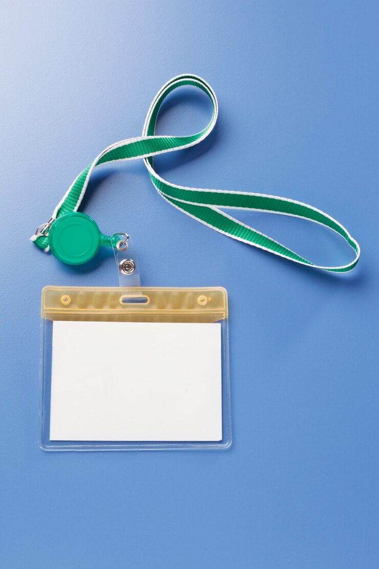 Photo high angle view of id card on blue background