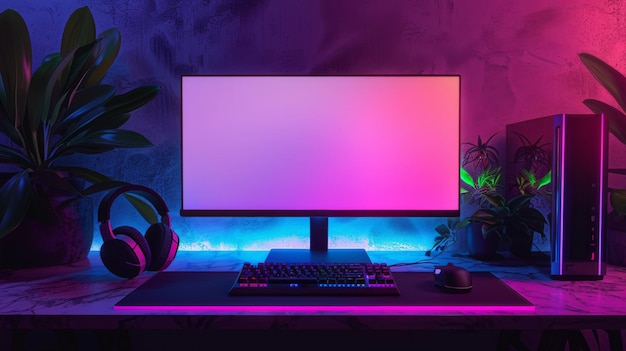 Highend gaming setup mockup rgb illuminazione ai creato