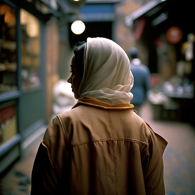 Hijab da portare della bella donna forte alle vie 3d illustrate