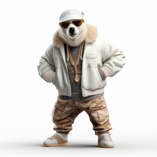 HipHop Kermode Bear Un'immagine 3D su uno sfondo bianco