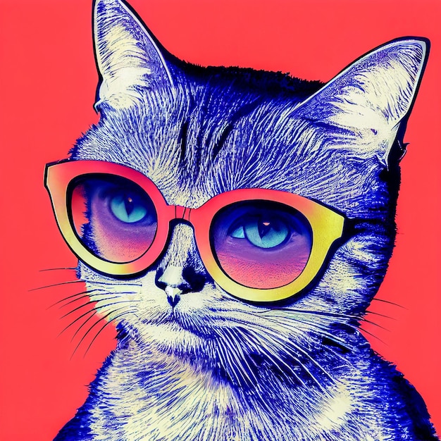 Hipster Cute Pop Art Cat IllustrationxA