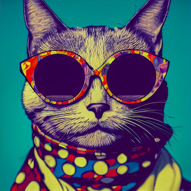 Hipster Cute Pop Art Cat IllustrationxA