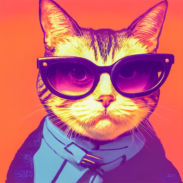 Hipster Cute Pop Art Cat IllustrationxA