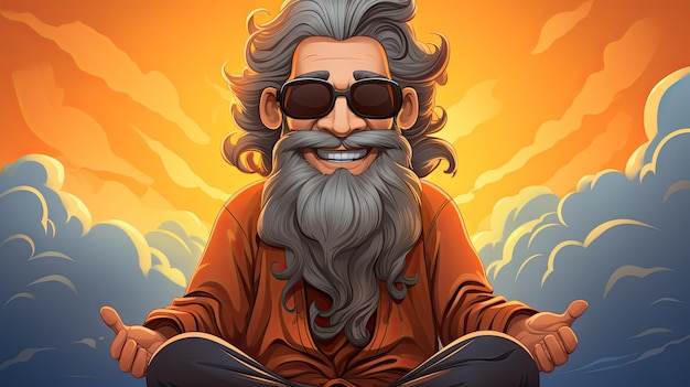 Hipster hippie guru uomo in occhiali da sole seduto nella posa del loto