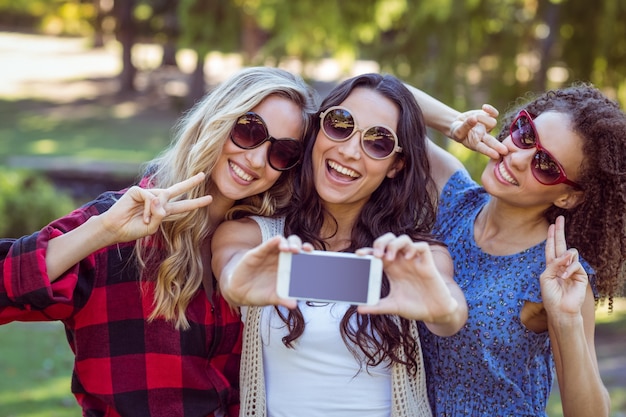 Hipsters felice prendendo un selfie nel parco