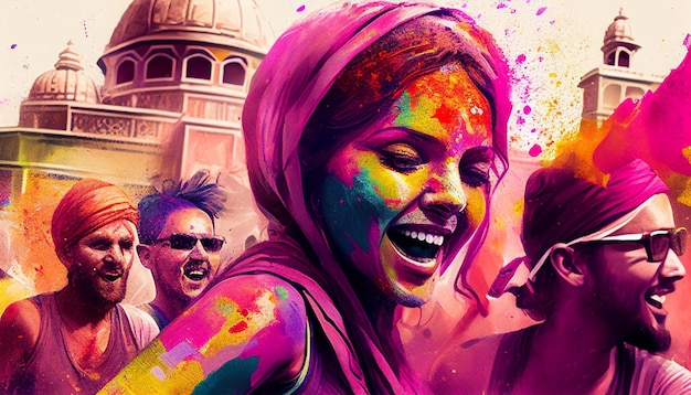 Holi Celebration bella ragazza India posizione Generative AI