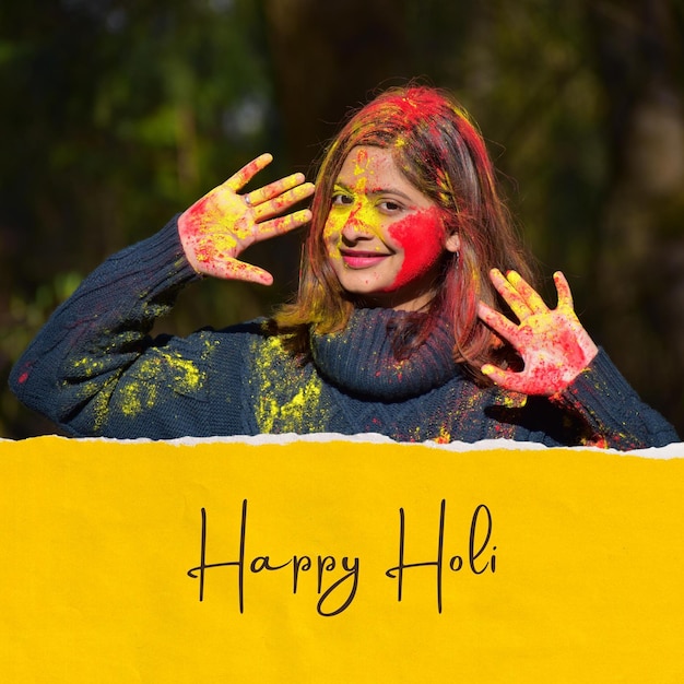 Holi Celebration Ragazza con i colori sul viso