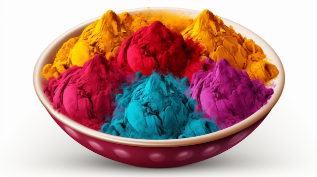 Holi Festival color powder organic gulal colors in bowl 25th March Generative AI