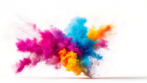 Holi paint arcobaleno esplosione di polvere multicolore su sfondo bianco Sfondo astratto esplosione 3d generato ai