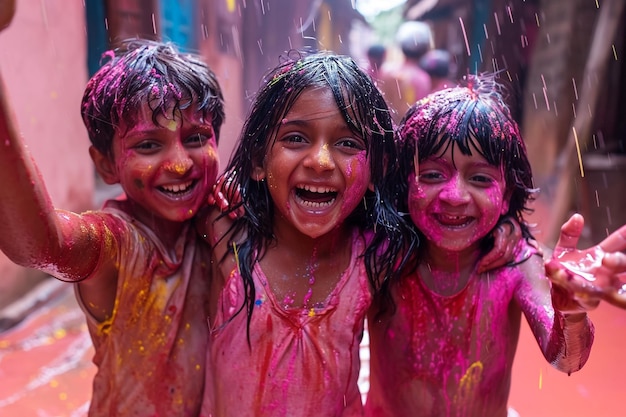 Holi pittura a olio etica, festival indiani, bambini che si divertono