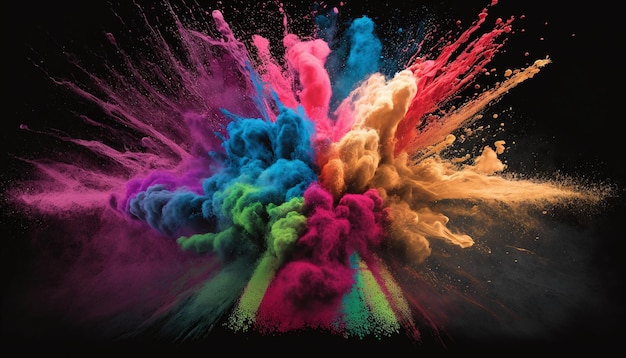 Holi spruzzi colorati di sfondo nero polvere