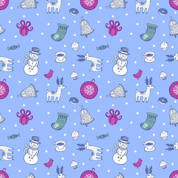 Holiday seamless background with christmas traditional symbols