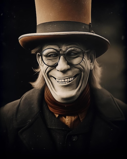 Hollow Evil Vecchio volto di una creatura spaventosa che indossa occhiali e faccia da sorriso vintage Poster del film horror