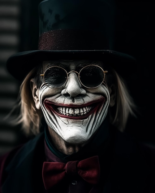 Hollow Evil Vecchio volto di una creatura spaventosa che indossa occhiali e faccia da sorriso vintage Poster del film horror