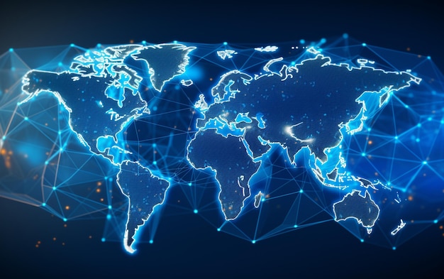 Hologramma digitale della mappa del mondo sfondo blu
