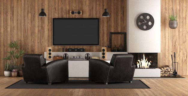 Home cinema in stile rustico