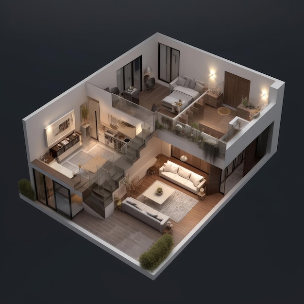 Home design rendering 3d illustrazione 3d