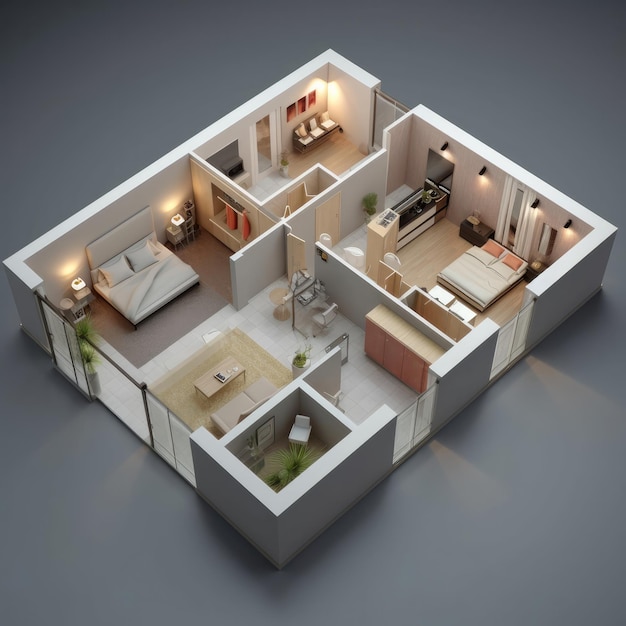 Home design rendering 3d illustrazione 3d