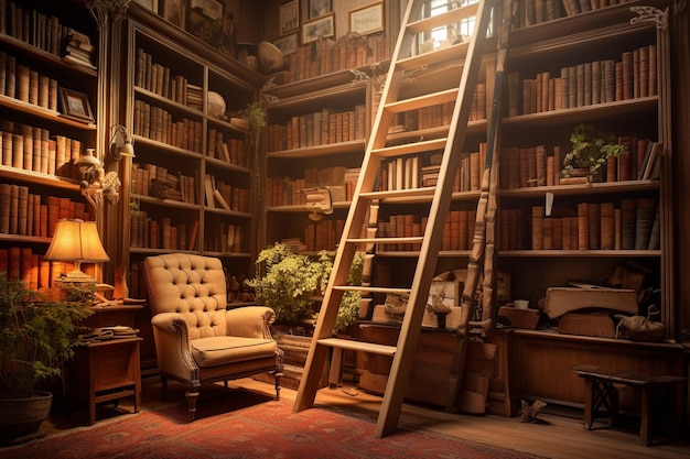 Home Library accogliente con LadderxA