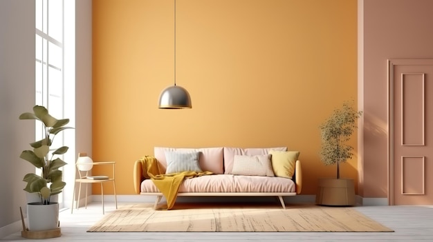 Home mock up sfondo interno accogliente e moderno rendering 3d Colore brillante AI generativo
