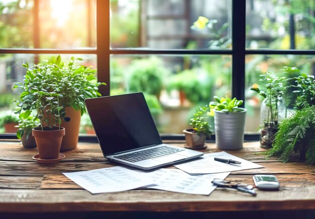 Home Office accogliente con portatile e caffè