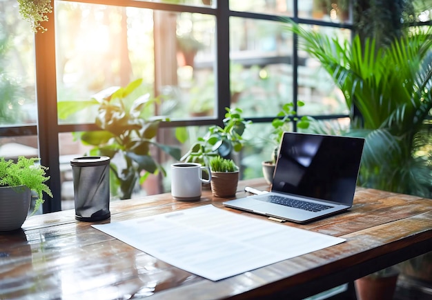 Home Office accogliente con portatile e caffè