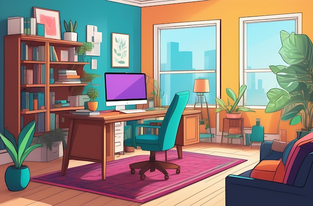 Home office interior design Una stanza accogliente e luminosa senza persone per il lavoro online