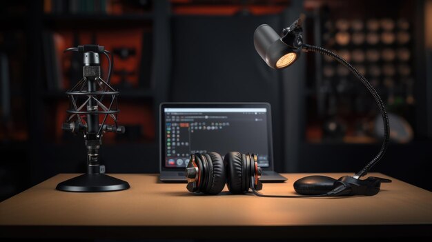 Home studio per la registrazione di un podcast con una varietà di apparecchiature