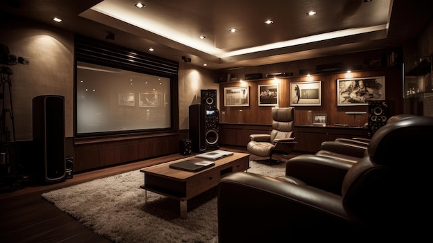 Home theater Una stanza in una casa o in un edificio progettato dall'IA generata