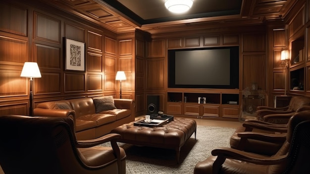 Home theater Una stanza in una casa o in un edificio progettato dall'IA generata