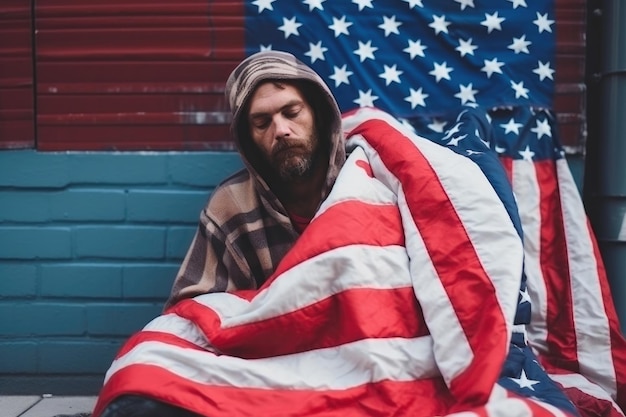 Homeless Slumber con la bandiera americana