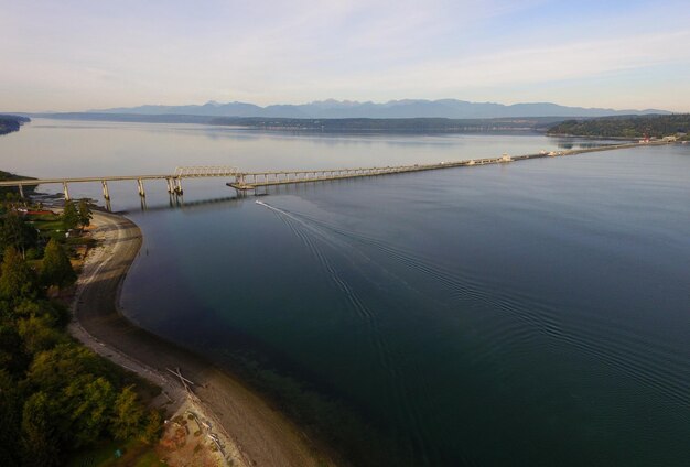 Hood Canal Bridge Puget Sound Shoreline Olympic Mountain Range