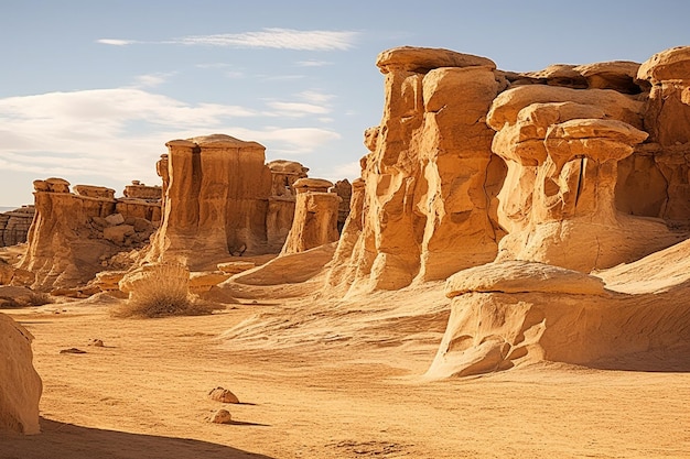 Hoodoos dinamici di arenaria in una natura selvaggia del deserto